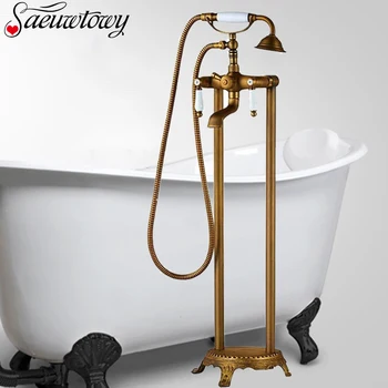 

Antique Floor-Standing Bathtub Sink Faucet Bathroom Shower Set Standing Bathtub Faucet With Shower Telephone Style Hot And Cold