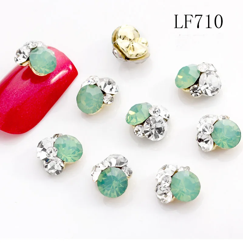 10pcs/pack 3d Crystal Nail Stones 8.6*7.6cm Gold Bottom AB Protein Glitter Diamond Pile Drill Alloy Nail Jewerly Rhinestones#11 3