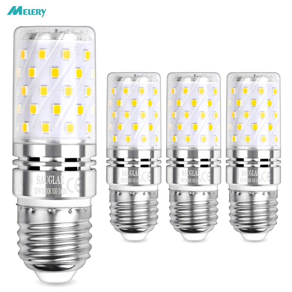 LED Corn Light Bulbs E26 E27 Lamp 12W/9W Incandescent Equivalent 100W,6000K Daylight White Candelabra 1200Lm Edison Screw 4Pack