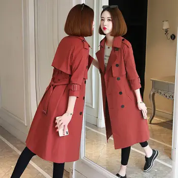 

Women 2020 Spring Autumn Long Trench Coat Female Casual Slim Double Breasted Coat Ladies Windbreaker Outerwear With Sashes L133