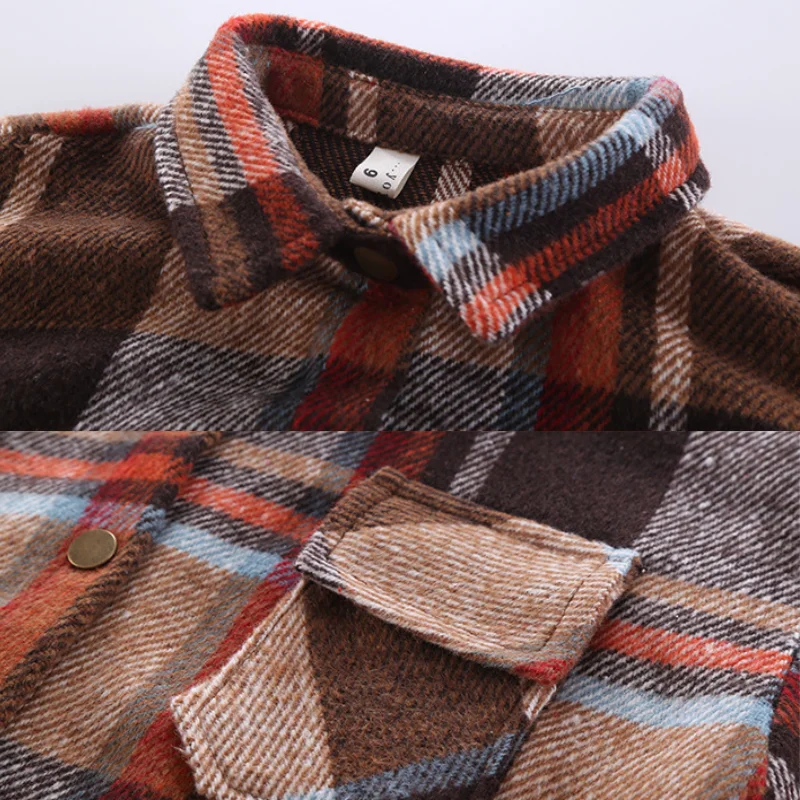 Fashion Baby Girl Plaid Shirt Jacket Cotton Warm Child Shirt Thick Loose Outfit Oversized Winter Spring Fall Baby Clothes 3-14Y