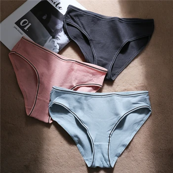 

3 Pcs/set Women's Panties Sexy Lace Cotton Briefs Striped Color Low Rise Knickers Plus Size Underwear Ladies Lingerie M L XL