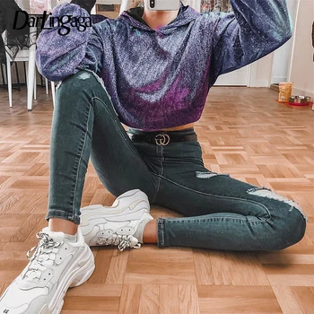 

Darlingaga Fashion Bling Glitter Pullover Cropped Hoodies Women Tops Loose Hip Hop Dance Crop Top Hoodie Party Sweatshirt Jumper