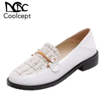 

Coolcept Plus Size 32-43 Women Pumps Shoes Fashion Patchwork Round Toe Shoes Women Stylish Metal Square Heels Casual Footwear