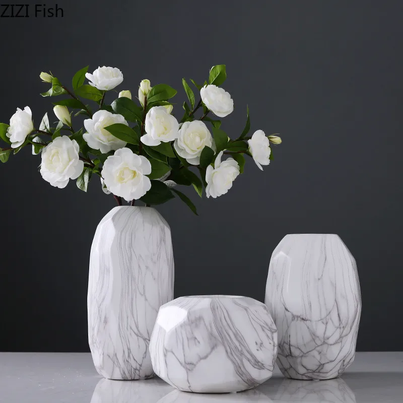 Креативная китайская керамическая мраморная ваза, геометрический современный предмет интерьера, украшение, цветочная композиция, аксессуары для свадьбы