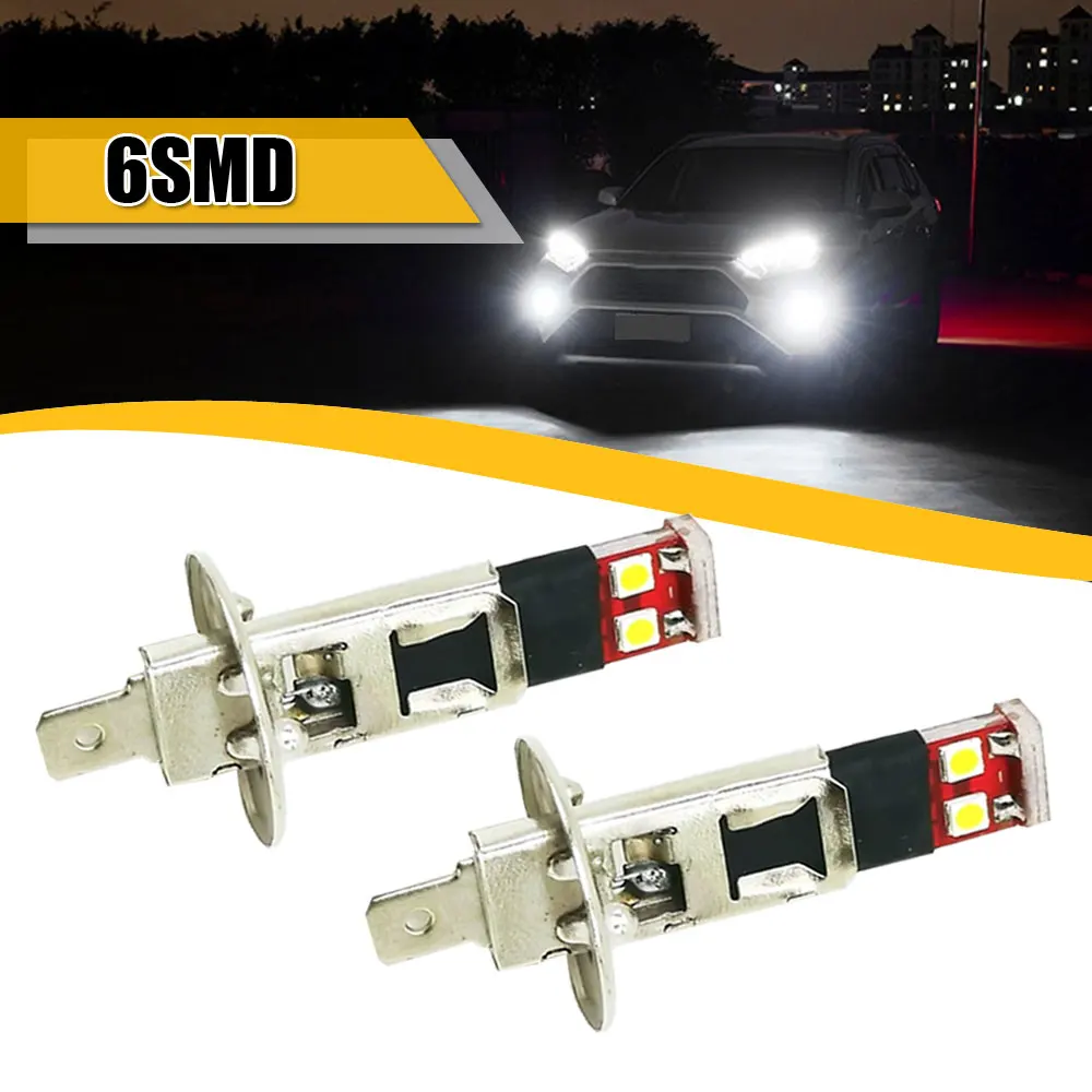 

2PCS H3 6SMD 3030 Car Front Fog Light Auto H1 Led Lamp Driving Day Running Bulbs 6000K White 12V Car Light Bulbs Accessories