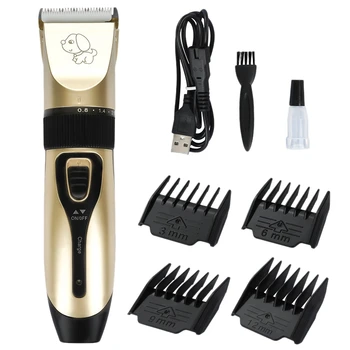 

Pet Grooming Hair Clippers, Low Noise Professional USB Rechargeable Cordless Electric Hair Shaver Clippers Set-Gold