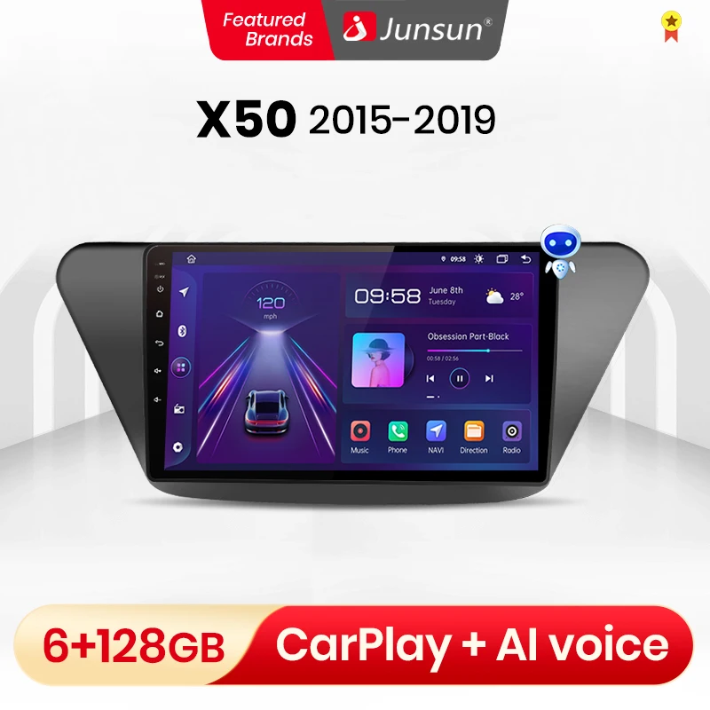 Автомагнитола Junsun V1pro 2 din Android для Lifan X50 2015 2016 2017 2018 2019 Carplay 4G 6 + 128 ГБ Автомобильный