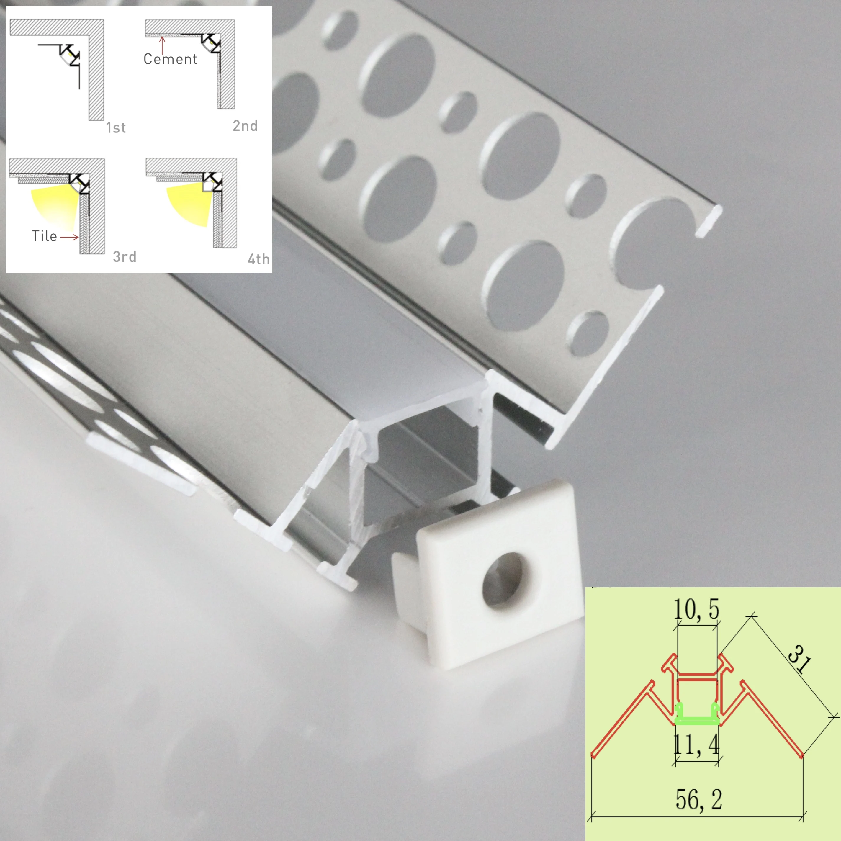 16m(8pcs) a lot 2m per piece Trimless Recessed Drywall profile for wall corner