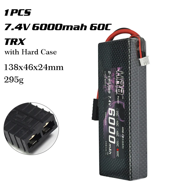 2S 6000mah 60C TRX HRB Lipo 2S 3S 4S 6S Батарея 1500 мА/ч, 2200 3300 мА/ч, 4000 мА/ч, 5000 мА/ч, 6000 мА/ч, XT60 T деканов EC5 XT90 7,4 V 11,1 V 14,8 V 22,2 V RC Запчасти - Цвет: 2S 6000mah 60C TRX