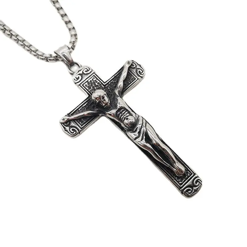 

Crucifix Cross Jesus Piece Pendant Necklace silver Color 316L Stainless Steel Men Chain Christian Jewelry Cross Amulet Necklace