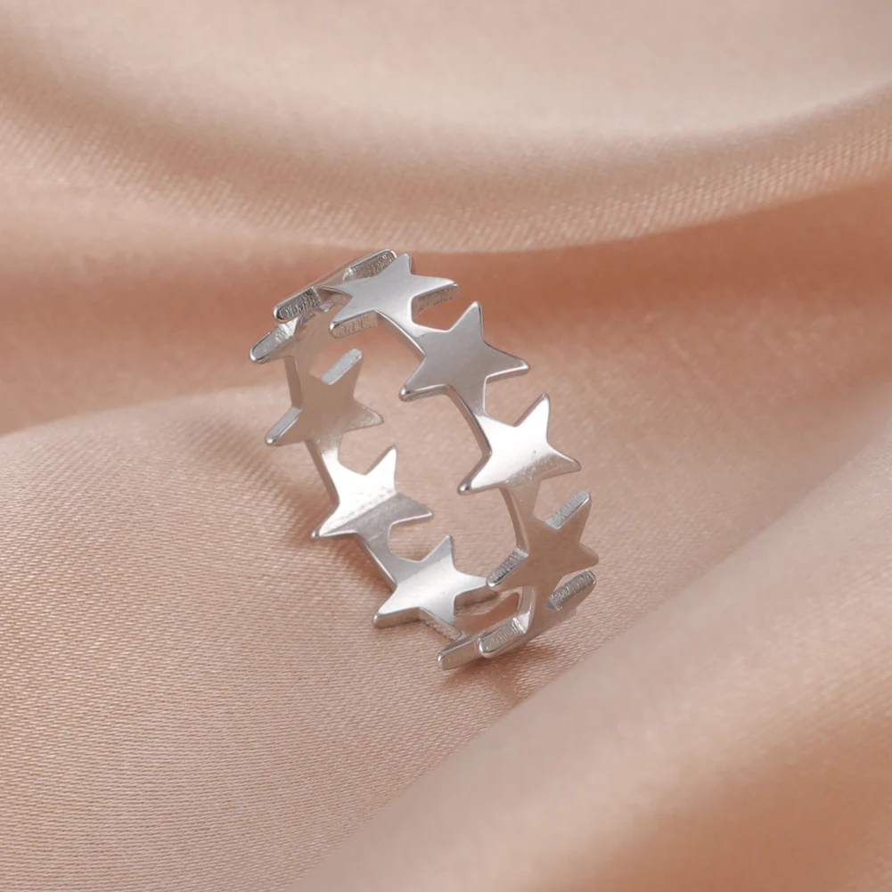 Teamer Women Ring Stainless Steel Heart Pentagram Blade Rings Men Couple Fashion Minimalist Jewelry Accessories Wedding Gifts 3