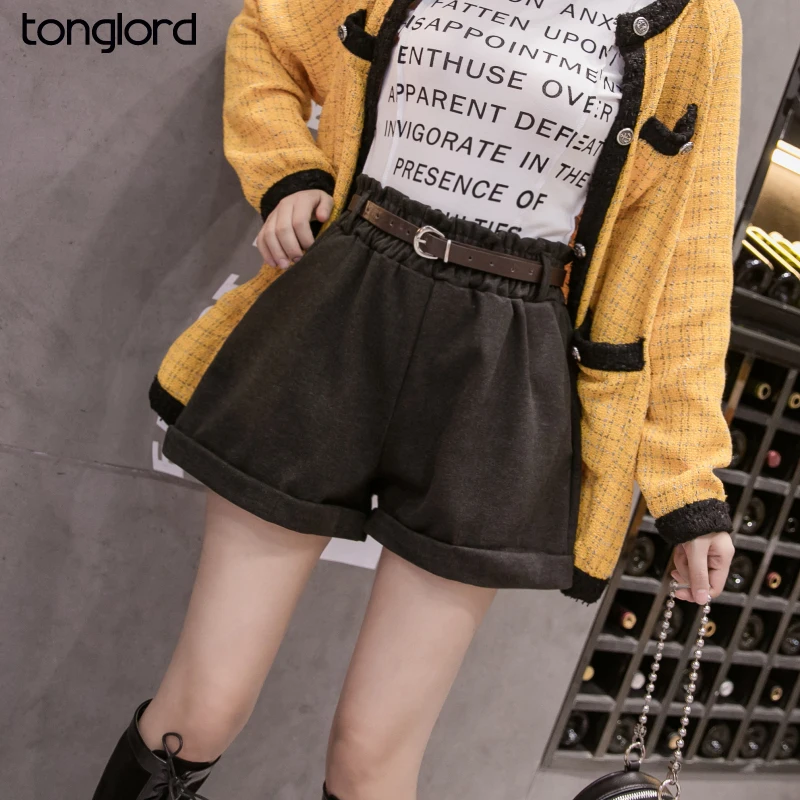 Tonglord 2020 New Autumn  Solid High Waist Shorts Women Casual Wide Leg Shorts Female Loose Shorts Fashion Leg Shorts Female