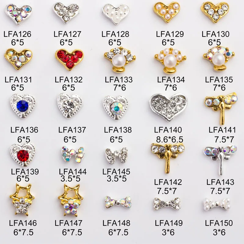 

10PCS/lot Heart Design Metal Nail Jewerly Rhinestones Nail Art Strass Manicure Nail Decorations Nail Charms Gems Nail Jewerl#JY8
