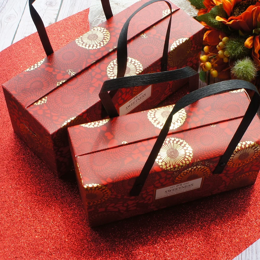 2 размера 5 шт золотой красный цветок фейерверк стиль бумажная коробка с ручкой рулон торт конфеты печенье шоколад подарочная упаковка год