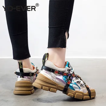 

Autumn Women Diamond Casual Women Rhinestone Shoes Flats Platform Lace-Up Fashion Crystal Chunky Sneakers Zapatos De Mujer