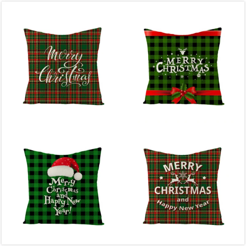 

Christmas Pillowcase 45*45cm Lattice Pillow Cover Cartoon Linen Cushion Cases Home Decor Cute Christmas Cushion Covers cojines