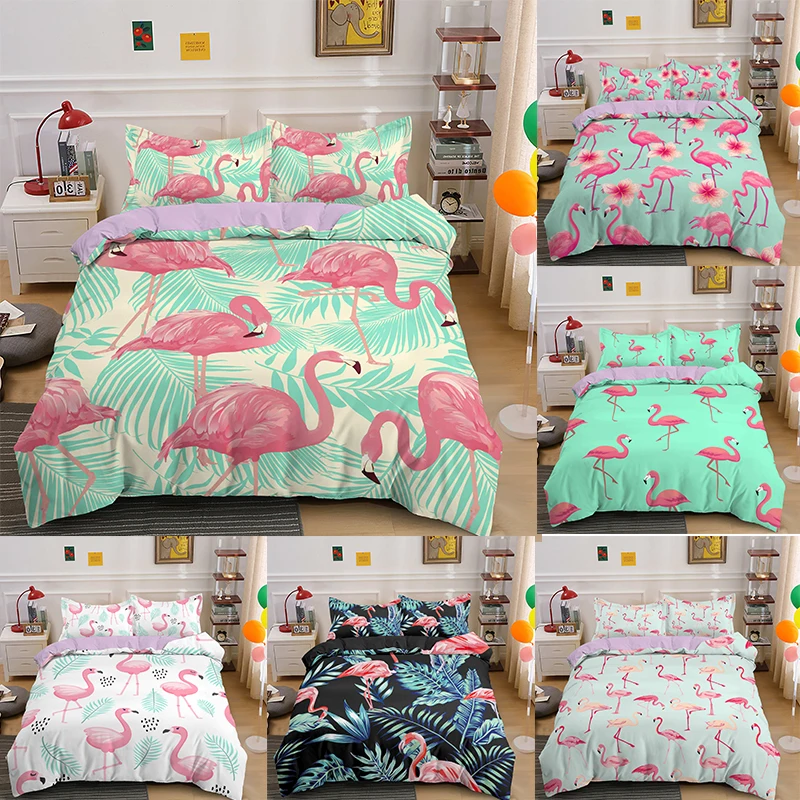Printed 3d Pink Flamingo Bedding Sets 2/3pcs Duvet Cover Set Single