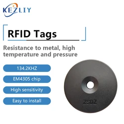 Étiquette RFID Anti métal, puce EM4305 134.2KHZ, positionnement AGV, résistant aux hautes températures, trou central, étiquettes électroniques universelles 