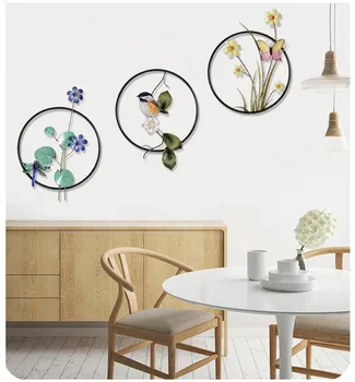 

MODERN WROUGHT IRON ROUND FLOWER BIRDS WALL DECORATION PENDANT LIVINGROOM BACKGROUND WALL HANGING CRAFTS HOTEL PORCH WALL MURALS