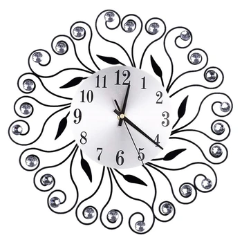 

PHFU-Quartz Needle Clock Watch Wall Clocks Modern Design Silent Wall Clock Flower Iron Hollow Out Decoration Clocks Home Decorat