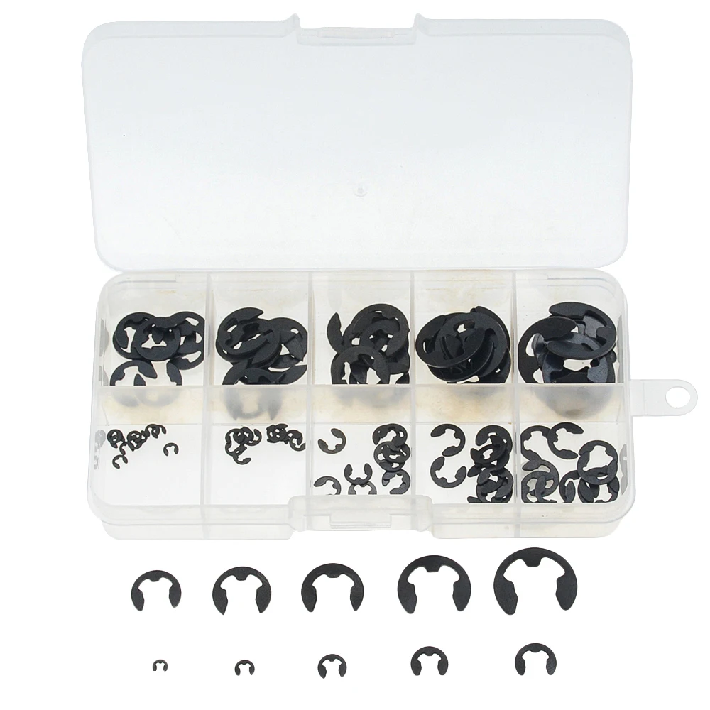 

120pcs/box M1.5 - M10 Black Steel E Clip Circlip Retaining Ring Washer for Shaft Fastener
