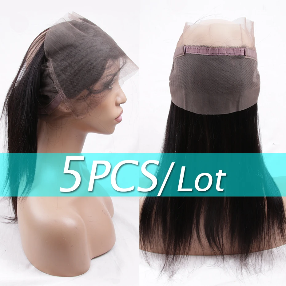 

Bulk Sale 5 Pieces/lot Brazilian Straight Hair 360 Lace Frontal Free Part Remy 100% Human Hair Swiss Lace Closure Medium Brown