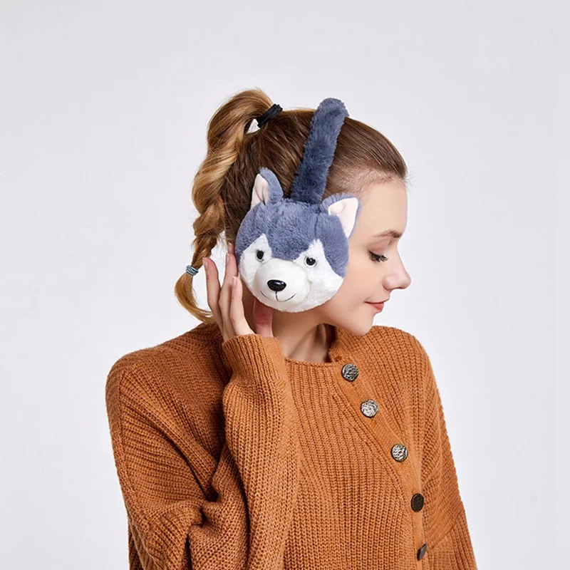 Kawaii Cute Animal Fur Earmuffs New Ear Warmer Dog Ear Muffs Winter Accessories For Women Plushed Cartoon Husky