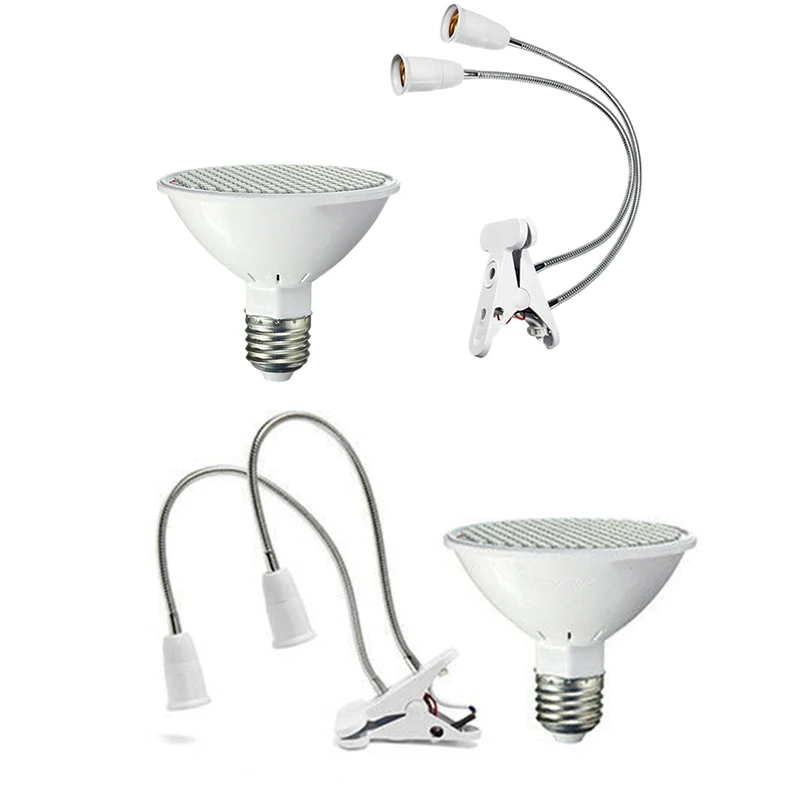 E27 Led Grow Light с двумя головками клип на гибкие удлинители лампы штепсель, с лампочкой