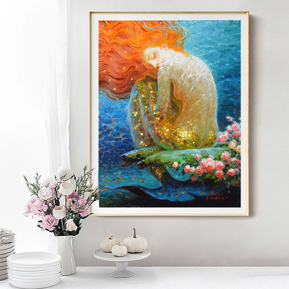 Fantasy Mermaid Oil Painting Vintage Canvas Poster Printed On For The Sitting Room Living Adornment Art Wall Decor | Дом и сад