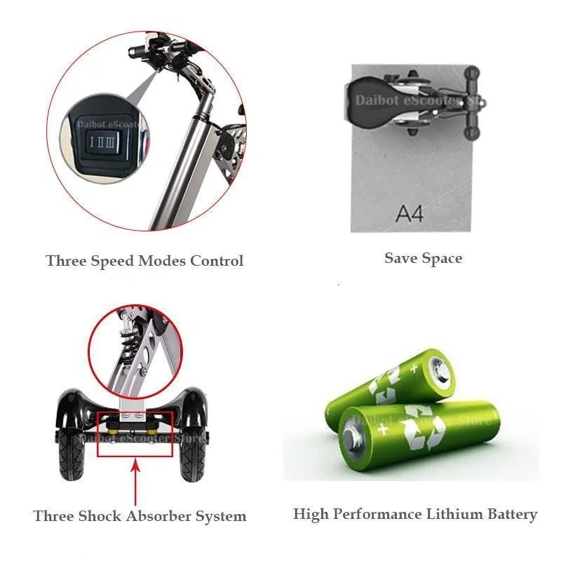 Daibot Folding Three Wheels Electric Scooter Electric Scooters 8'' 250W 36V Portable Electric Bikes Adults With Double Absorber  (29)