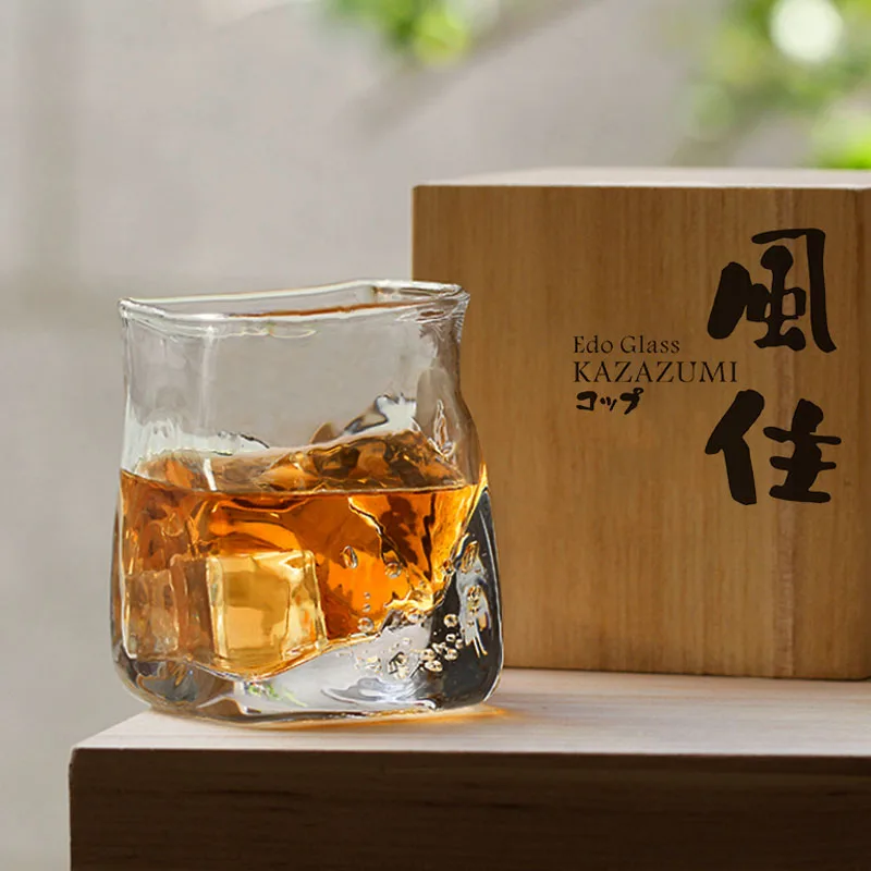 EDO Designer Kazazumi Handmade Japanese Whisky Artwork Wine Cup Wind-holding Random Modeling Design Creative Whiskey Glass