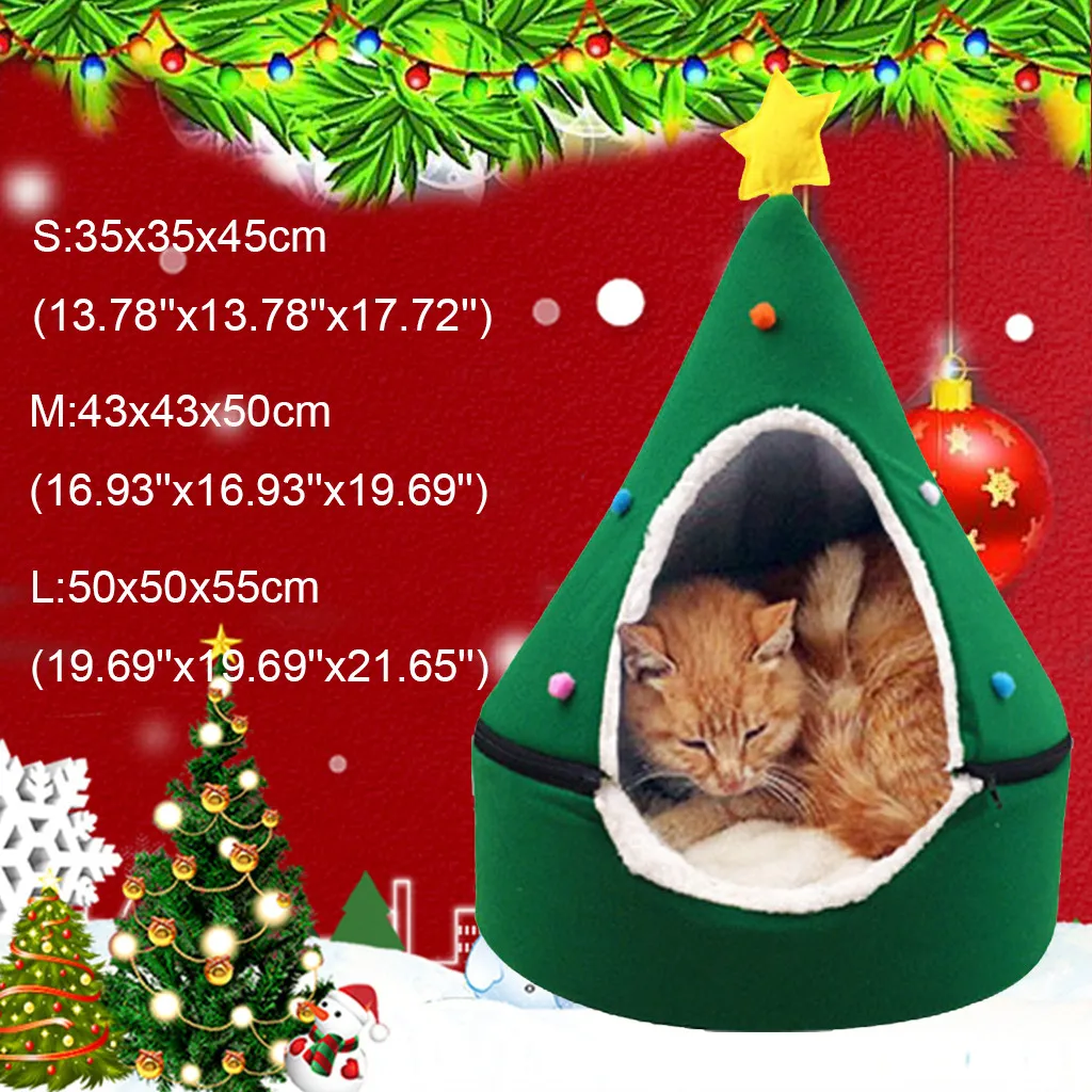 Милый домик для кошки в форме рождественской елки, полузакрытый Рождественский теплый мягкий зимний питомец, кошачий наполнитель, рождественский подарок, гнездо для питомца navidad