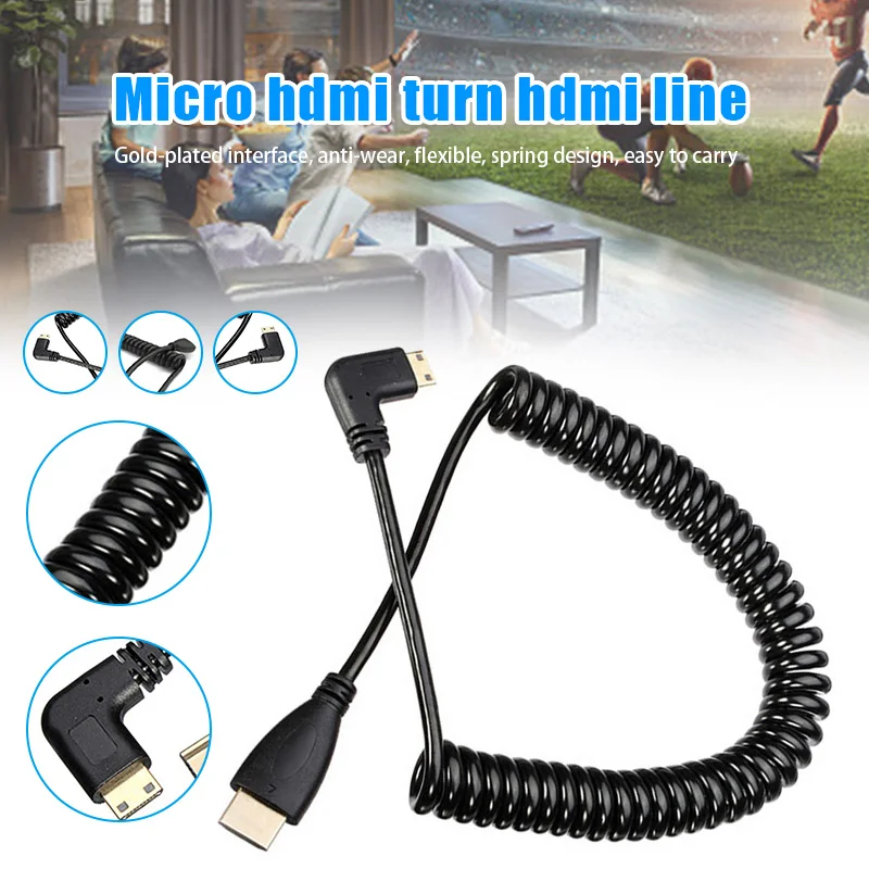 Микро HDMI кабель Весна расширение 90 градусов угол Портативный прочный для