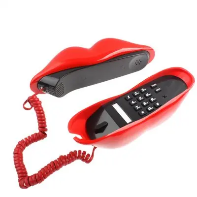 Lips telephone cute red mouth shape lip phone corded landline phones home office decor pink role play telephone gift artificial telephone ornament