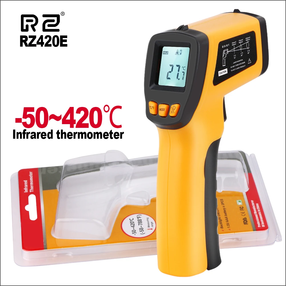 

RZ Digital Non-Contact Infrared Thermometer Mini Laser IR Thermometer Temperaure -50~550C Sensor Controller Handheld Pyrometer