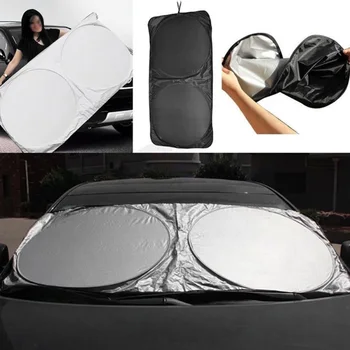 

Silver Car Sunshade Front Windshield Cloth Sun Visor Extender Durable Foldable Universal Heat Reflective Pad 150*70CM
