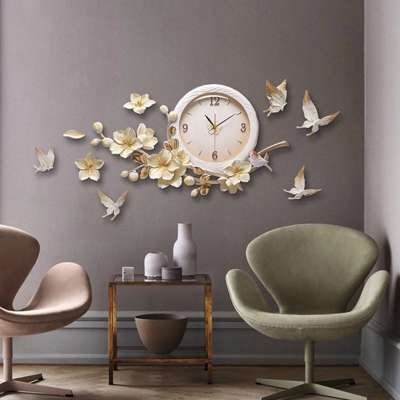 Ceramic Resin Flower Bird Wall Clock Pastoral Wall Mirror Sticker Z1116-3  