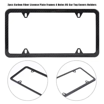 

2pcs US Car License Plate Frames 4 Hole Carbon Fiber Tag Covers Stainless Steel Durability Universal with Screw Caps
