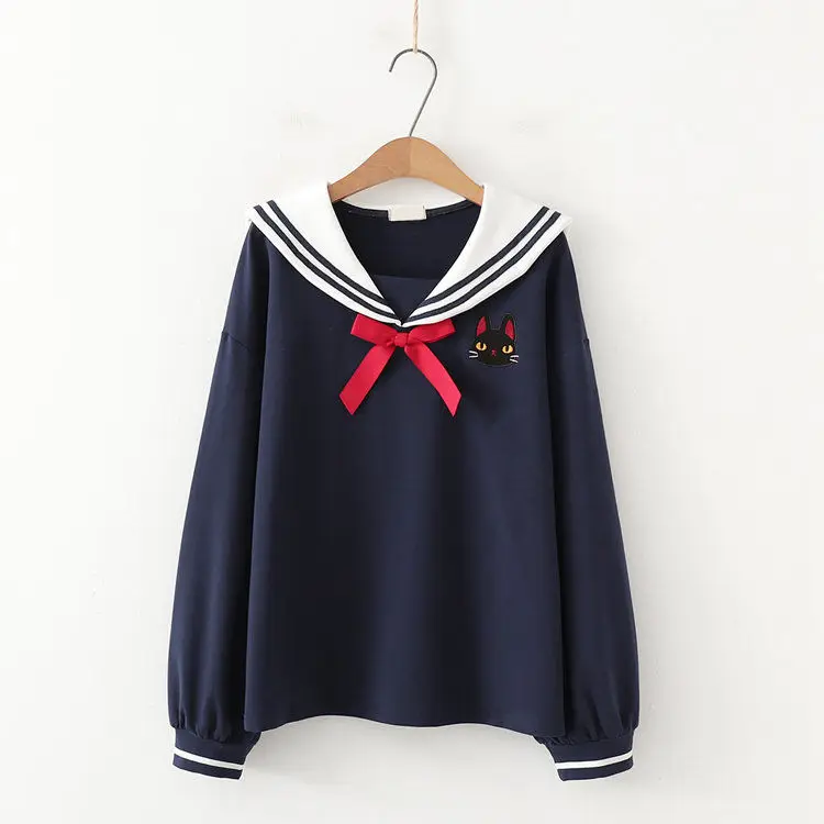 1 Женские толстовки Ulzzang с мультяшным принтом Kawaii Cat, женские милые осенние толстовки, модные японские худи в стиле Харадзюку, уличная одежда для девочек - Цвет: 1