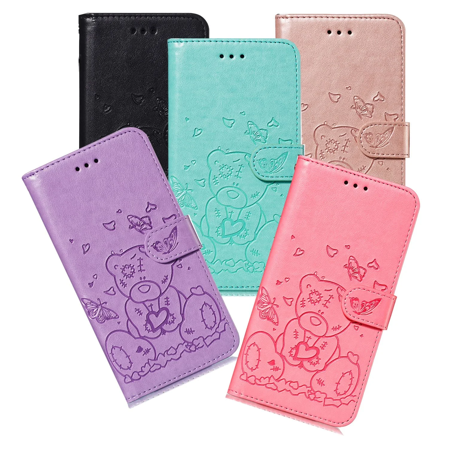 

3D Bear Butterfly Leather Flip Wallet Case for iPhone X Xr Xs Max 11 Pro Luxury Cute Cartoon Phone Cover for Apple 8 7 6 6s Plus