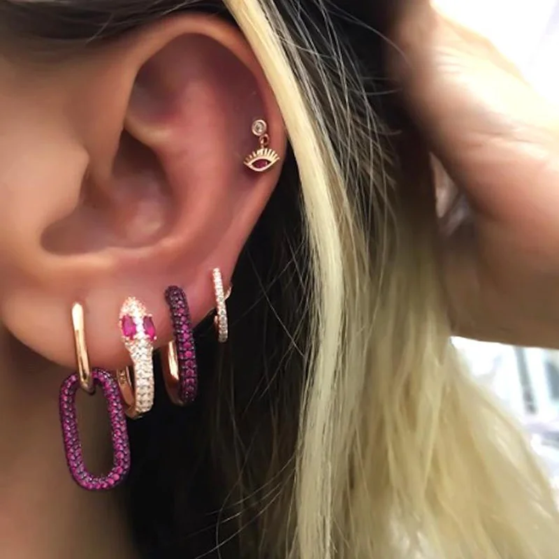 Geoemtric Висячие очаровательные серьги серебро розовое золото цвет iced out 5A cz звено цепи Висячие серьги для женщин