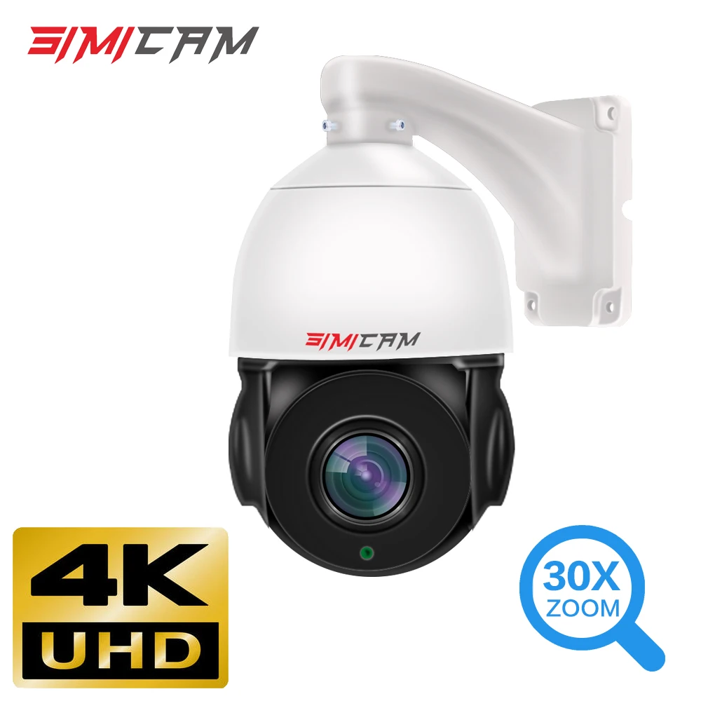 Simicam 8MP 4K IP Camera PTZ 30X Zoom Video Surveillance Onvif H.265 P2P Dome Security POE 360 degree rotation With SD Card Slot