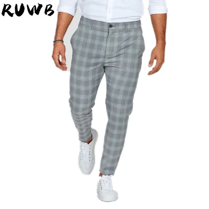 

Summer Men Plaid Pants Casual Elastic Long Trousers For Male Sporting Breathable Work Pant Mens With Plus Size