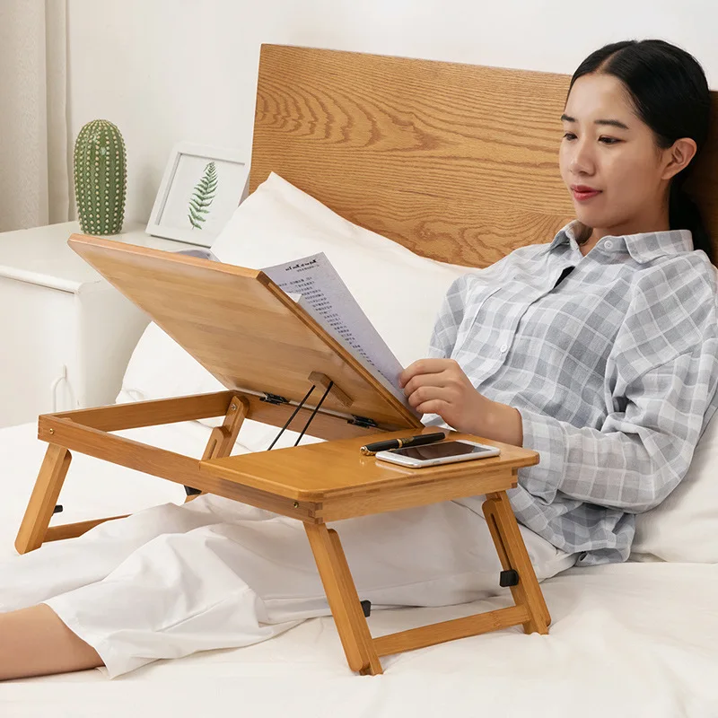 Laptop Holder for Working Dark Coffee Urbenfit Bamboo Laptop Desk Adjustable Angle Foldable Breakfast Tray with Drawer Portable Foldable Bed Serving Tray Table for Eating 