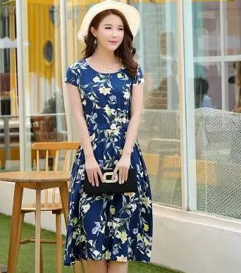 Middle-aged Women's Summer dress vestidos largos Print Short sleeve Long Dress Fashion Plus Size 5XL Plus Size Mother Dress DC97 - Цвет: Белый