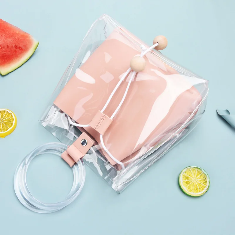 

Explosive transparent lady bag with one shoulder jelly bucket and Korean mother bag