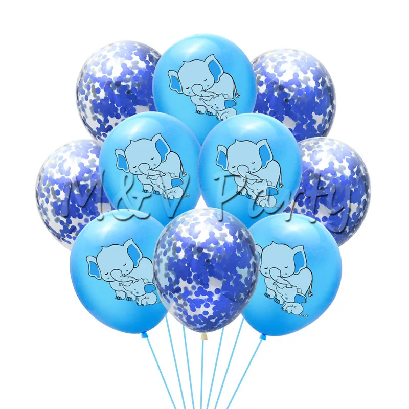blue Confetti 10pcs Пол раскрывает тему вечерние мультфильм слон латекс набор воздушных шаров мальчик девочка тема, детский душ День рождения украшения - Цвет: blue Confetti 10pcs