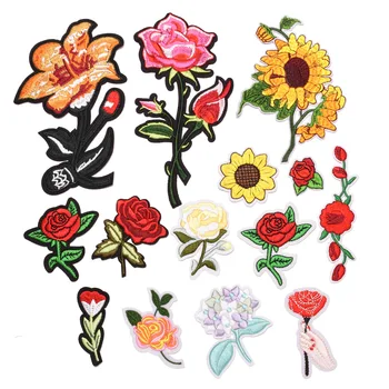 

Rose Flower Iron on Patches for Clothes Embroidered Glue Thermal Stick For clothing Diy Sewing Accessories Embroidery Patch