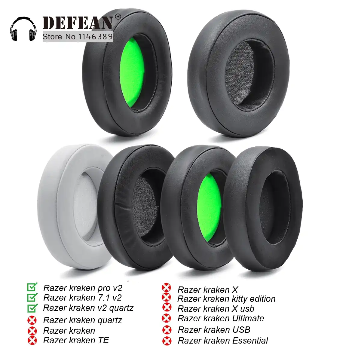 Replacement Cushion Ear Pads Earpad Earmuff For Razer Kraken Pro V2 Kraken 7 1 V2 Kraken V2 Quartz Headphones Earphone Accessories Aliexpress
